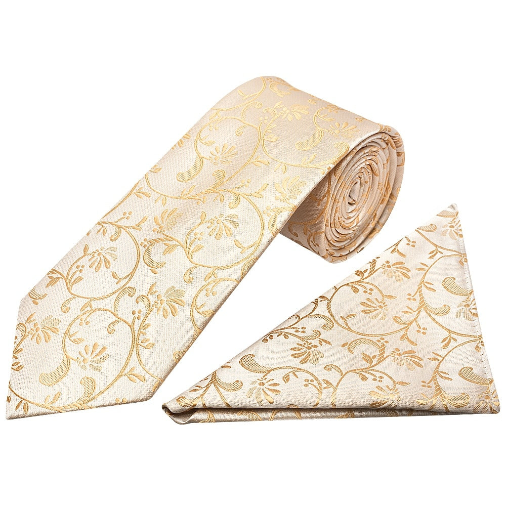 Caramel Floral Classic Mens Tie And Pocket Square Set 1