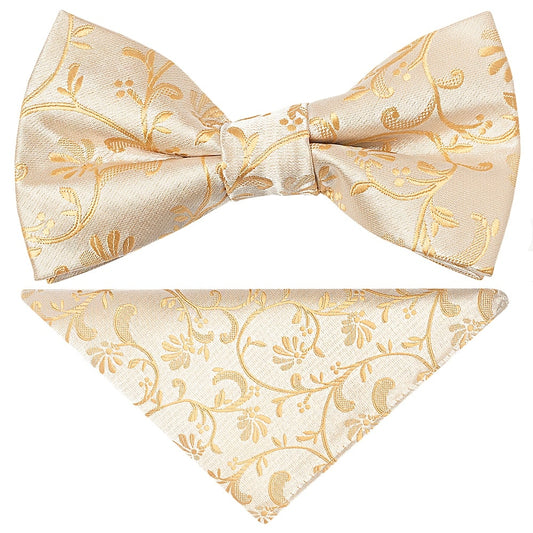Pre Tied Caramel Floral Boys Bow Tie And Pocket Square Set 1