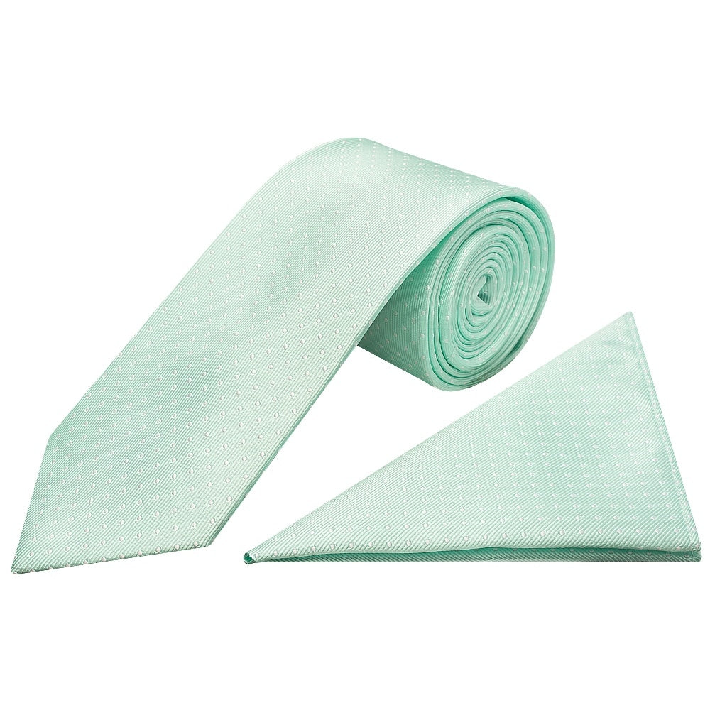 Mint Polka Dot Classic Mens Tie And Pocket Square Set 1