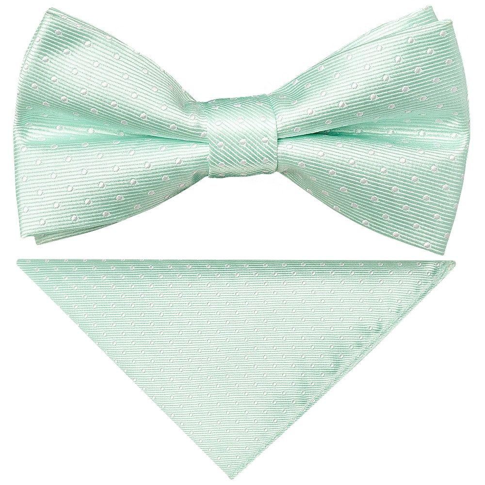 Pre Tied Mint And White Polka Dot Boys Bow Tie And Pocket Square Set Age 4 7 1