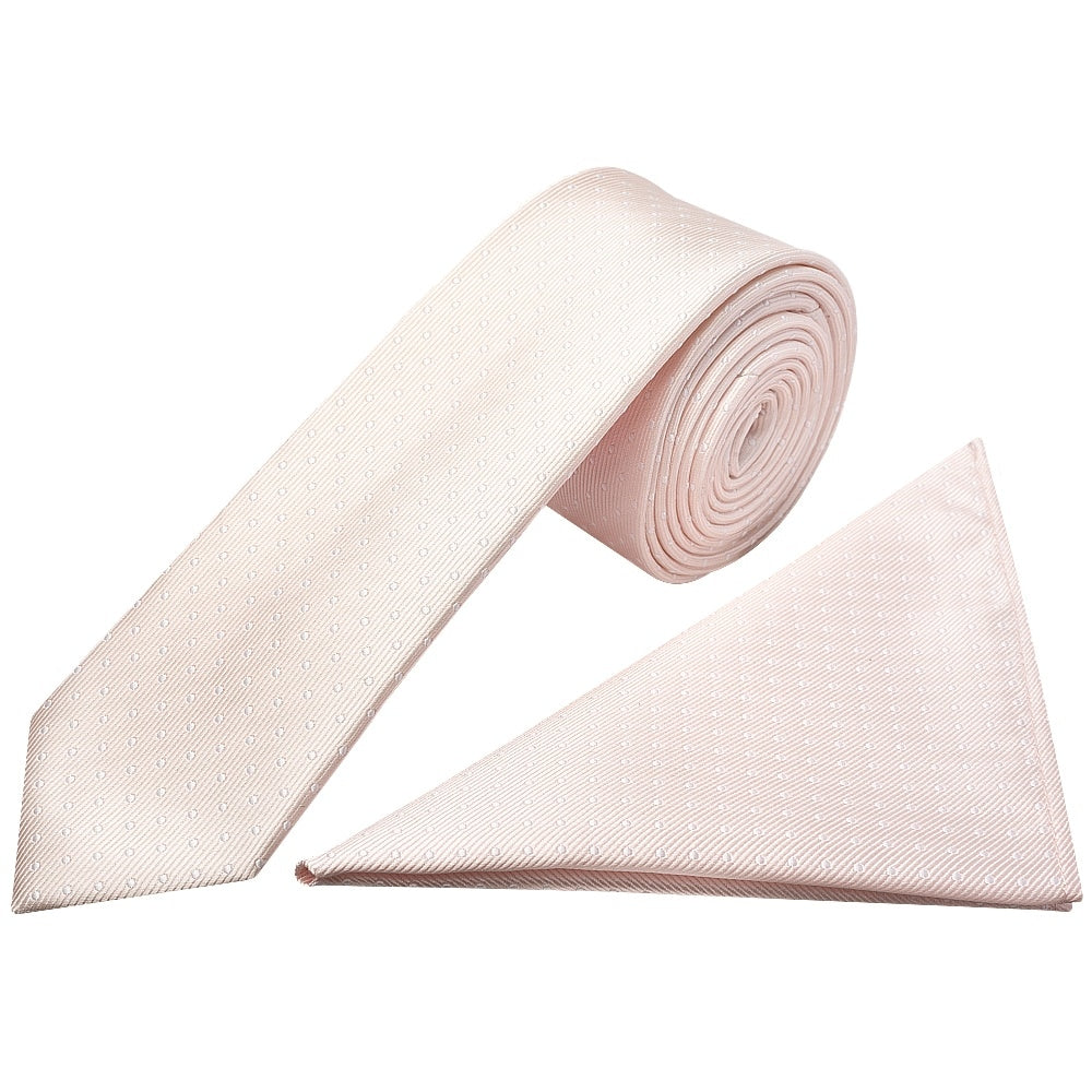 Blush Polka Dot Skinny Mens Tie Pocket Square Set 1