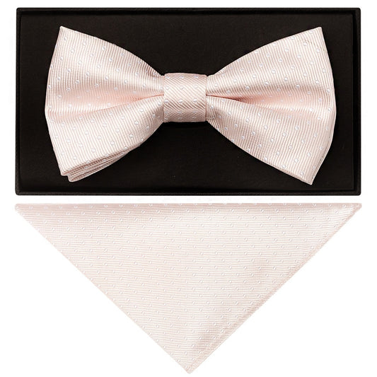 Blush Polka Dot Mens Bow Tie And Pocket Square Set 1