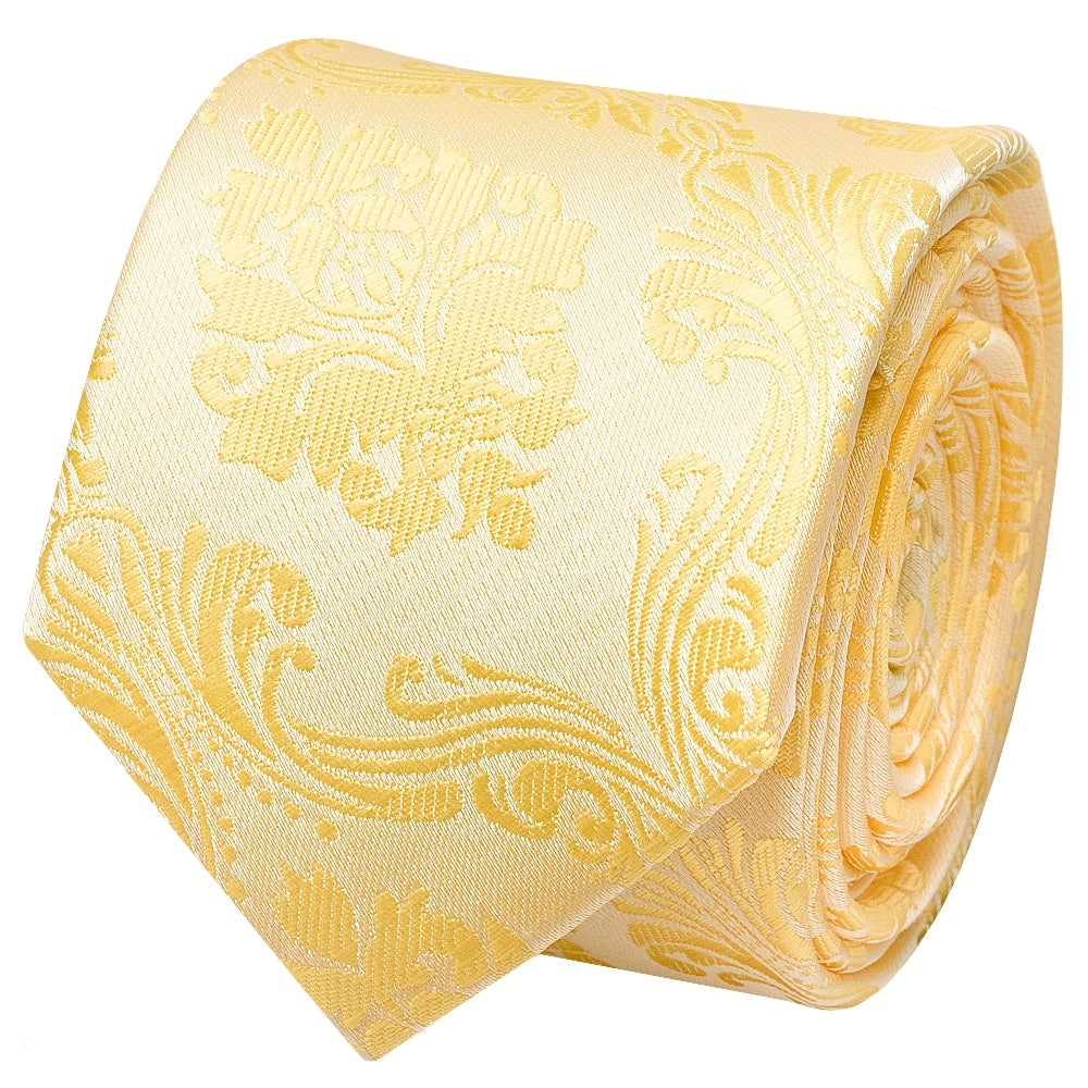 Gold Paisley Skinny Mens Tie And Pocket Square Set 3