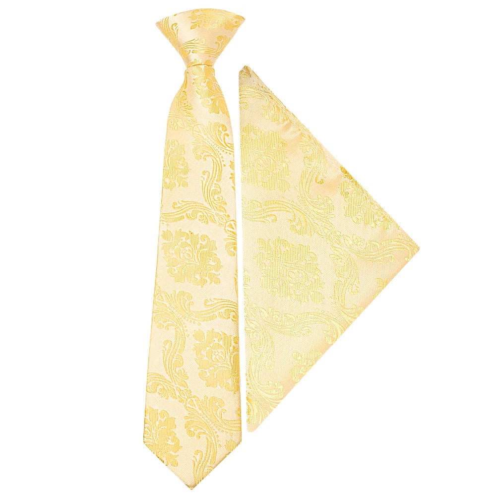 Pre Tied Gold Paisley Boys Tie And Pocket Square Set Age 4 7 1
