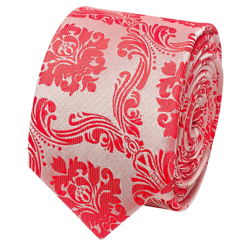 Bright Red Paisley Skinny Boys Tie And Pocket Square Set 3