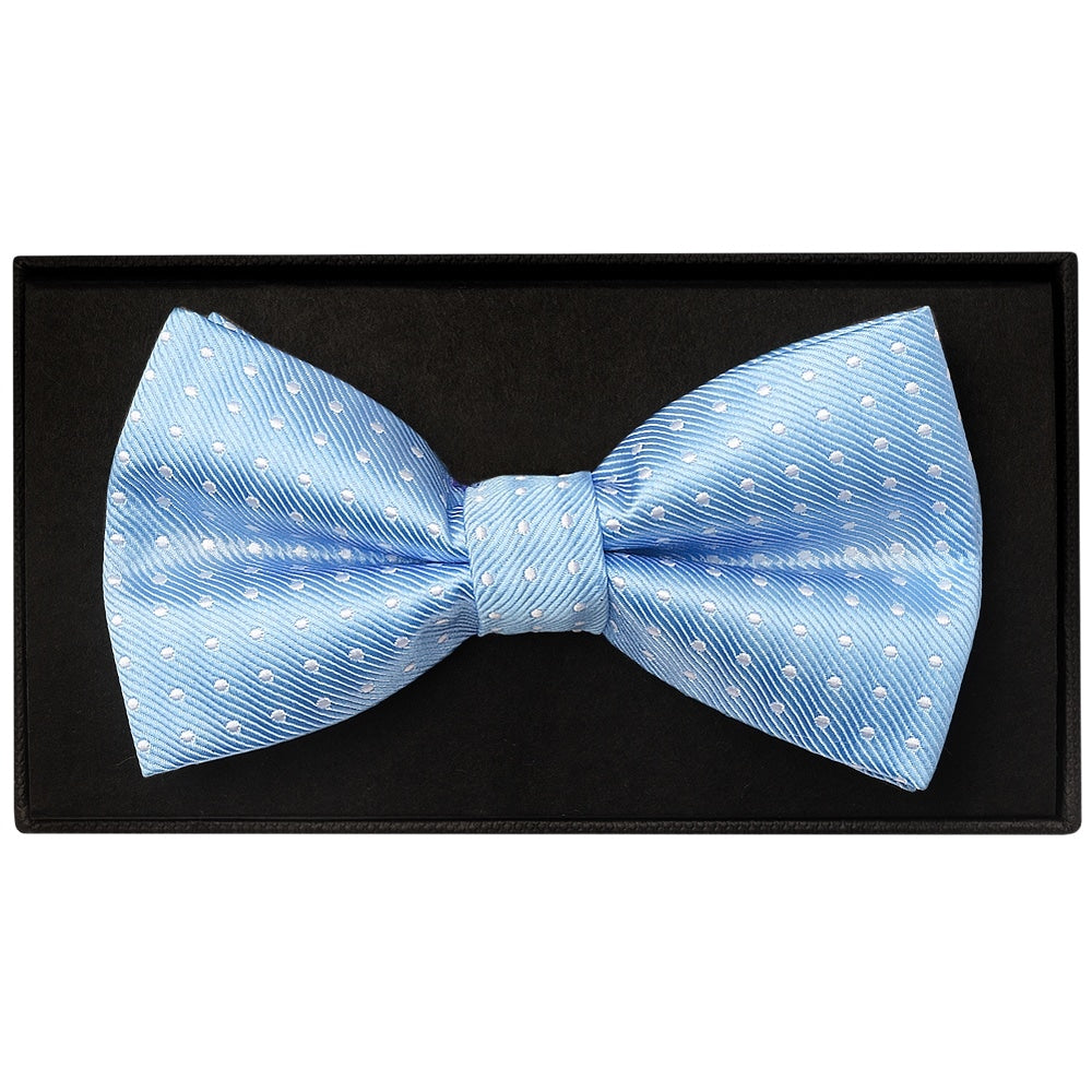 Handmade Light Blue And White Polka Dot Mens Bow Tie And Pocket Square Set 2