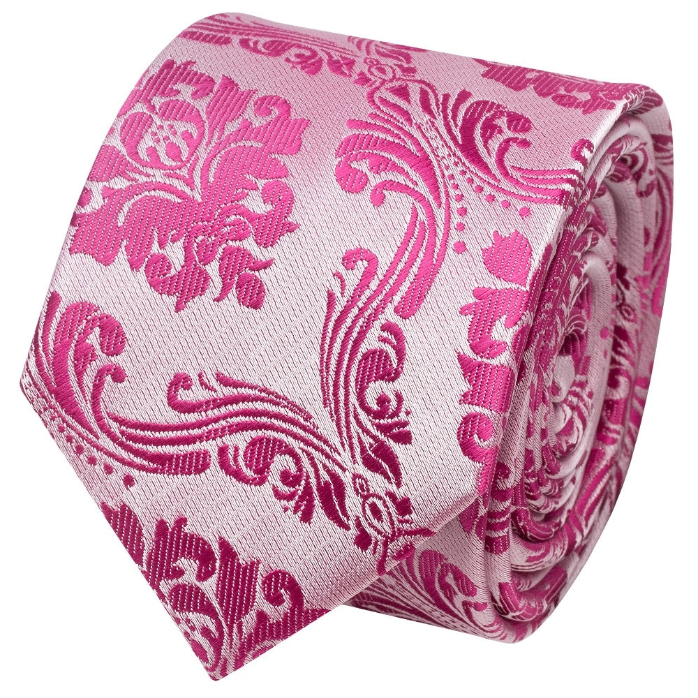 Fuchsia Paisley Skinny Mens Tie And Pocket Square Set 3