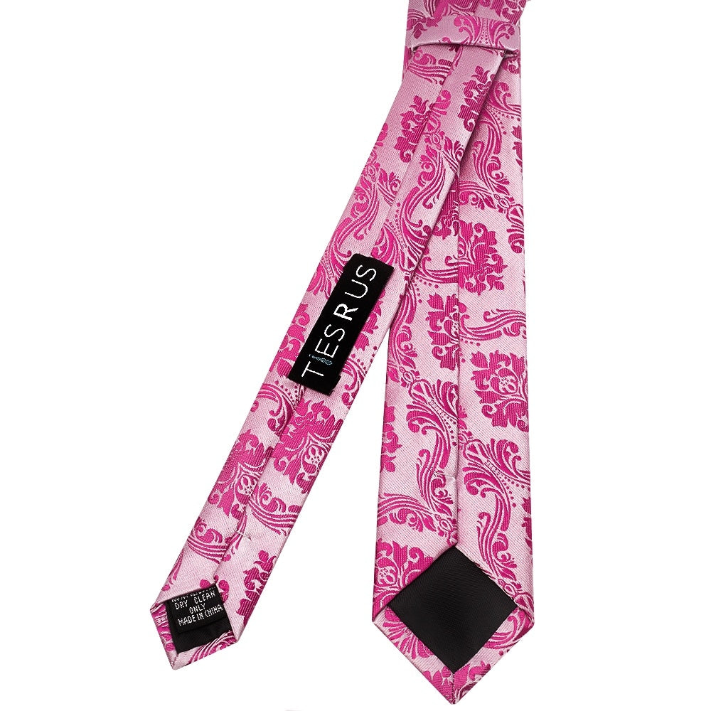 Fuchsia Paisley Skinny Mens Tie And Pocket Square Set 4