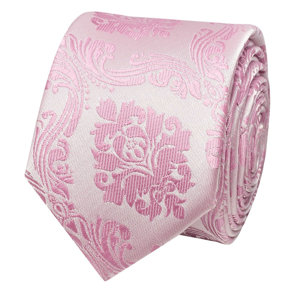 Dusty Pink Paisley Skinny Mens Tie And Pocket Square Set 3