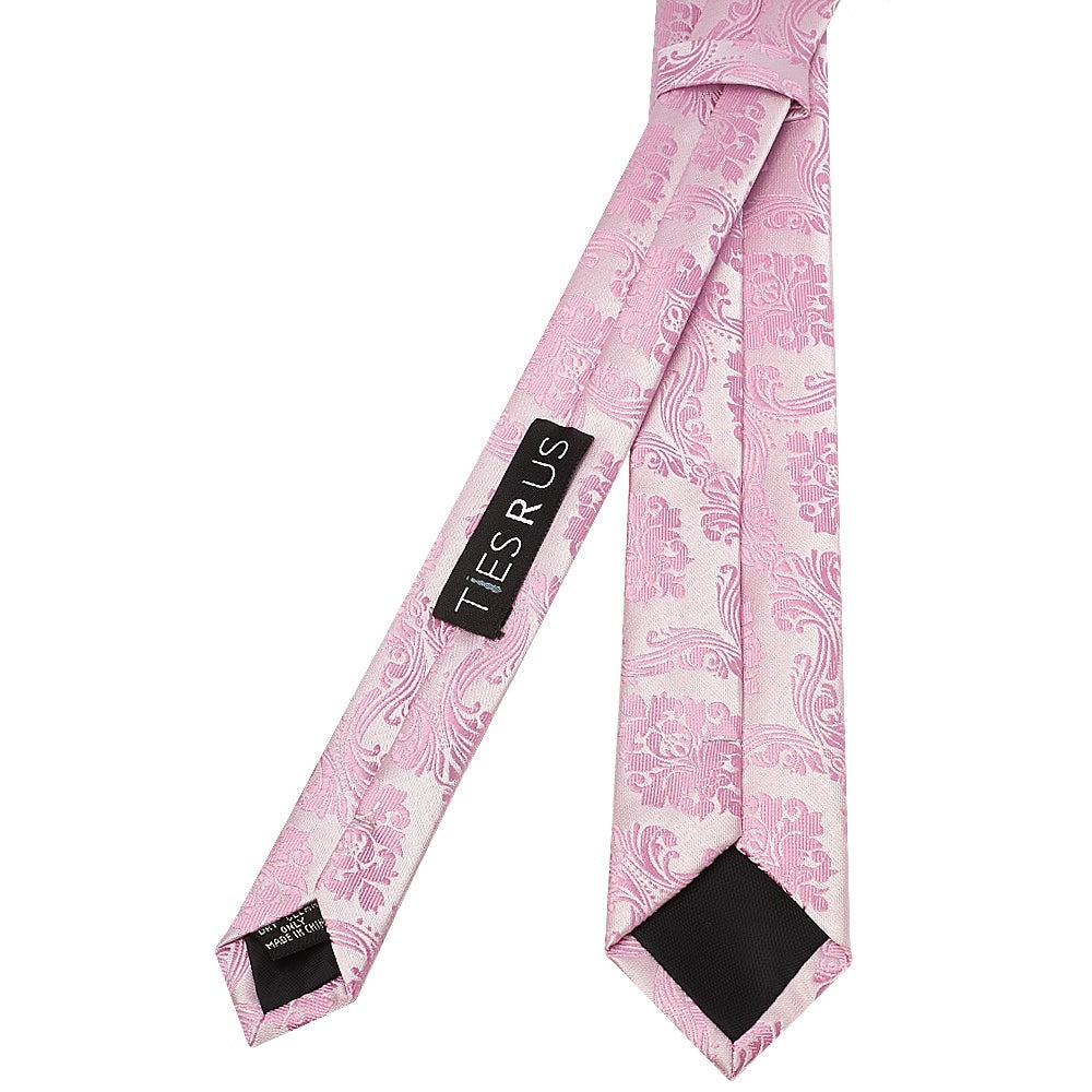 Dusty Pink Paisley Skinny Mens Tie And Pocket Square Set 4