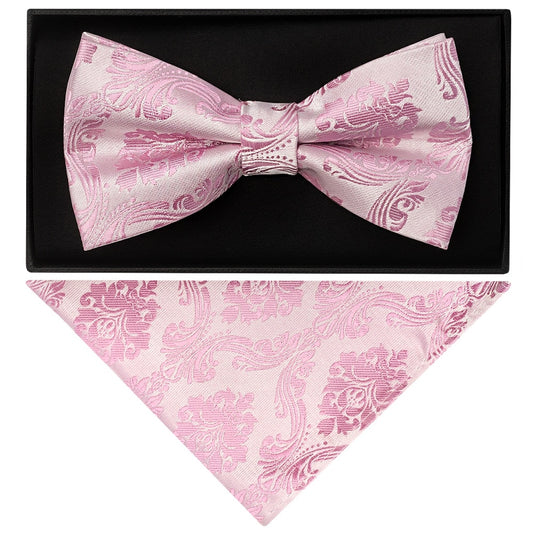 Dusty Pink Paisley Handmade Mens Bow Tie And Pocket Square Set 1