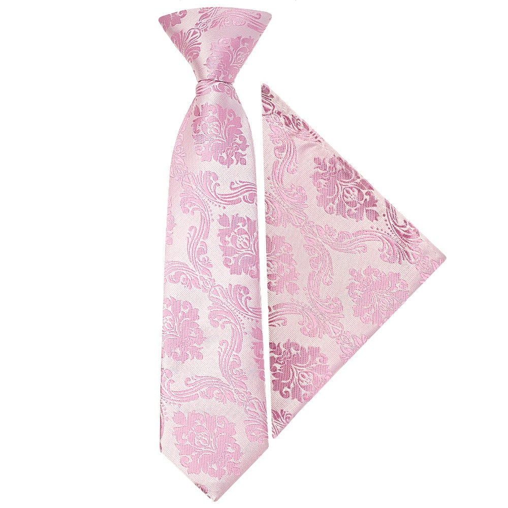 Pre Tied Dusty Pink Paisley Boys Tie And Pocket Square Set Age 4 7 1