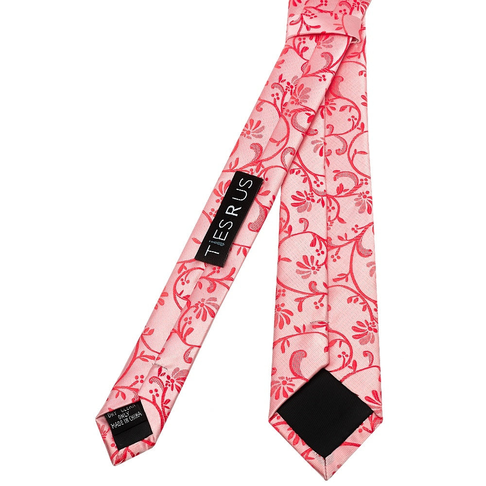 Bright Red Floral Skinny Mens Tie 3