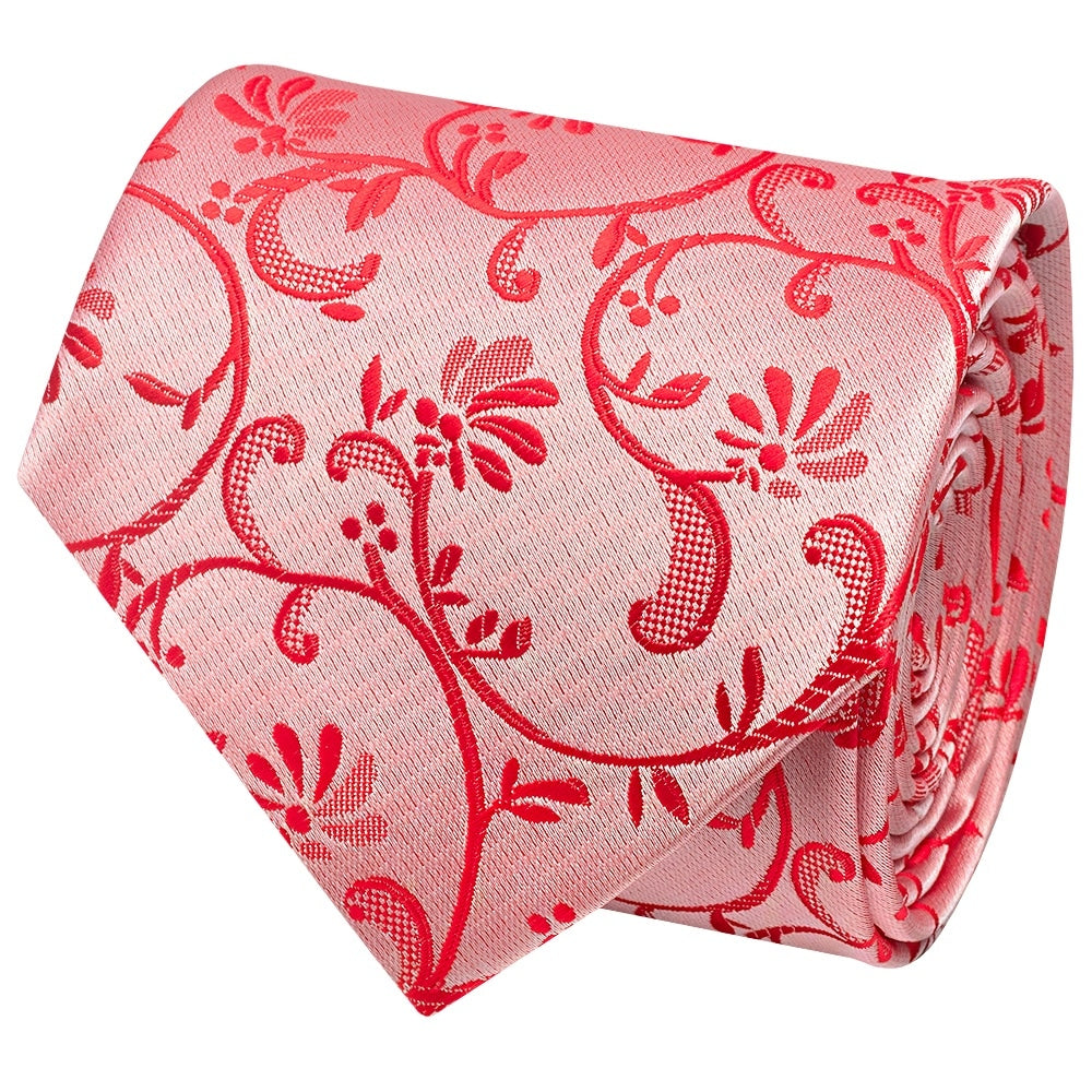 Bright Red Floral Classic Mens Tie 2