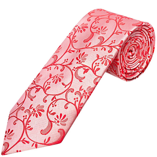 Bright Red Floral Classic Mens Tie And Pocket Square Set 2