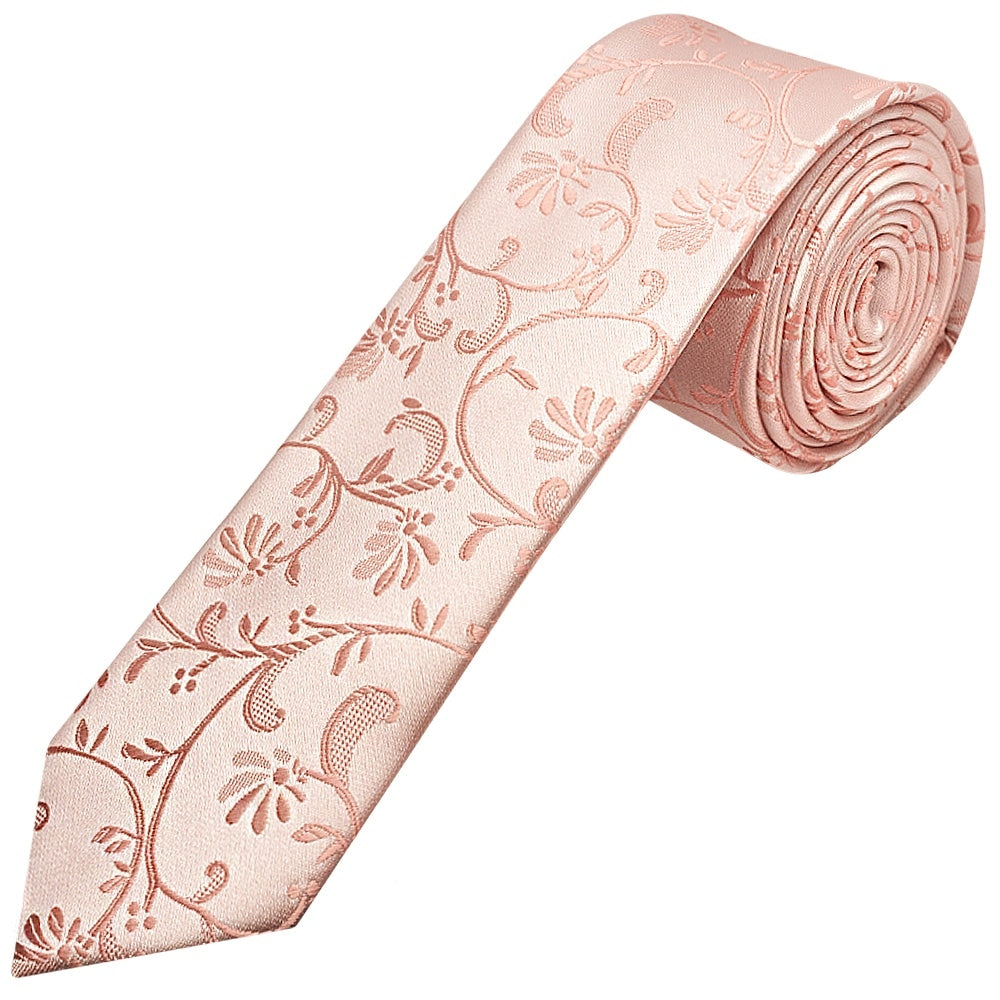 Rose Quartz Floral Skinny Mens Tie 1