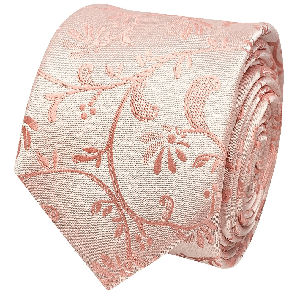 Rose Quartz Floral Skinny Boys Tie And Pocket Square Set 3