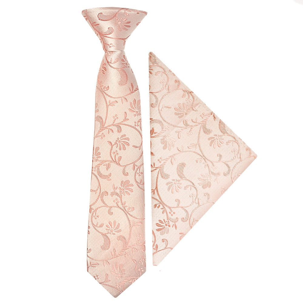 Pre Tied Rose Quartz Floral Boys Tie And Pocket Square Set Age 4 7 1