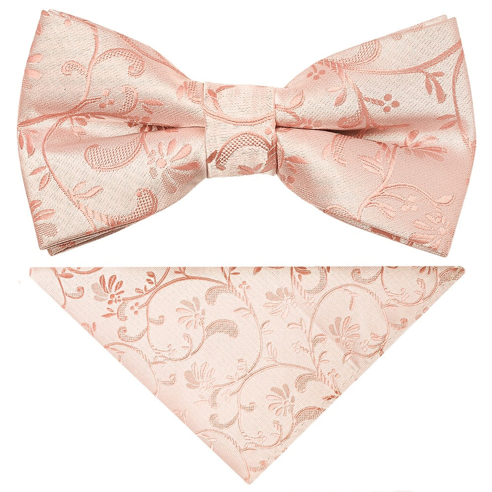 Pre Tied Rose Quartz Floral Boys Bow Tie And Pocket Square Set Age 4 7 1