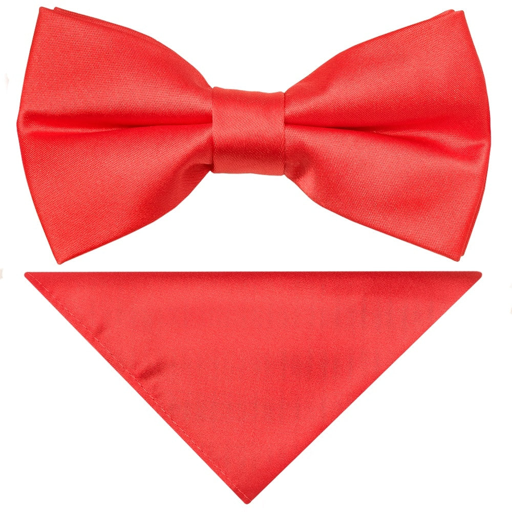 Pre Tied Coral Pink Satin Boys Bow Tie And Pocket Square Set 1