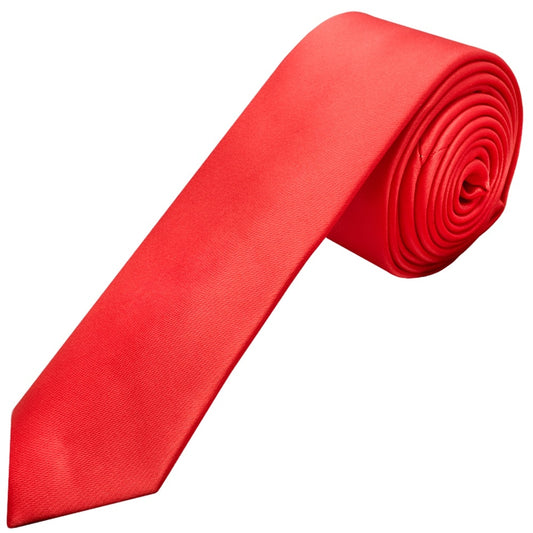 Plain Coral Pink Satin Skinny Mens Tie