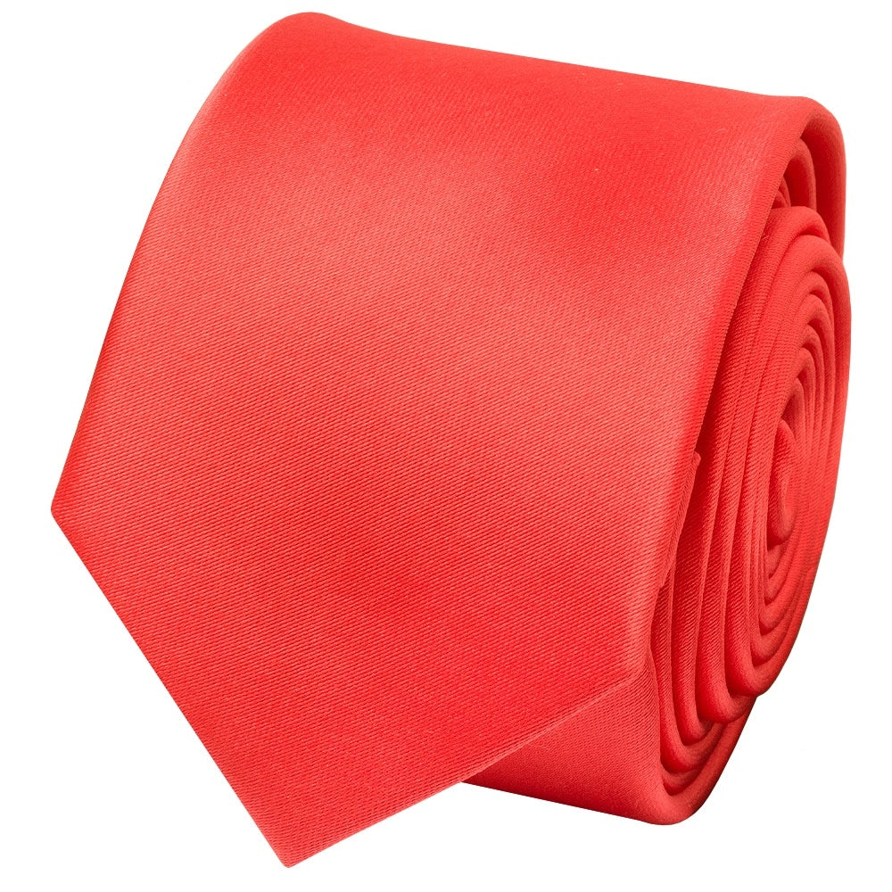 Plain Coral Pink Satin Skinny Mens Tie 2