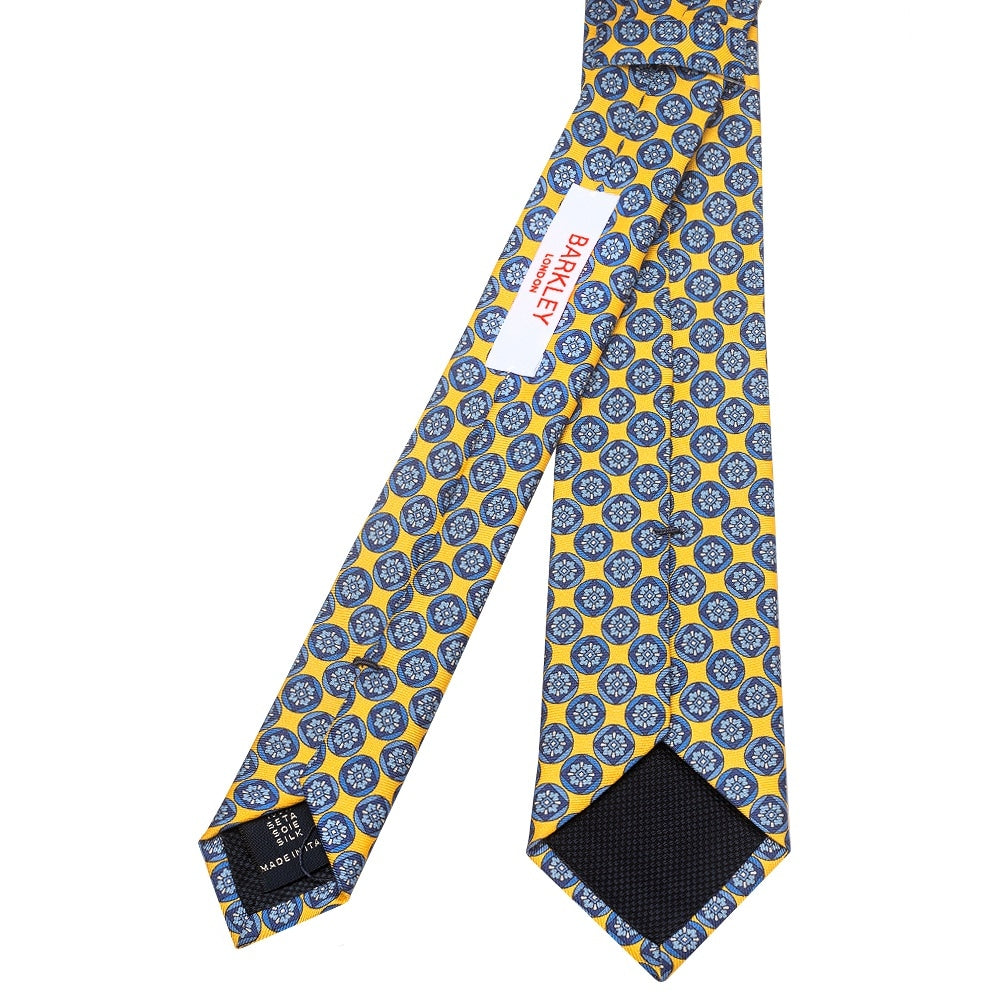 Barkley London Yellow With Blue Geo Silk Skinny Mens Tie 3