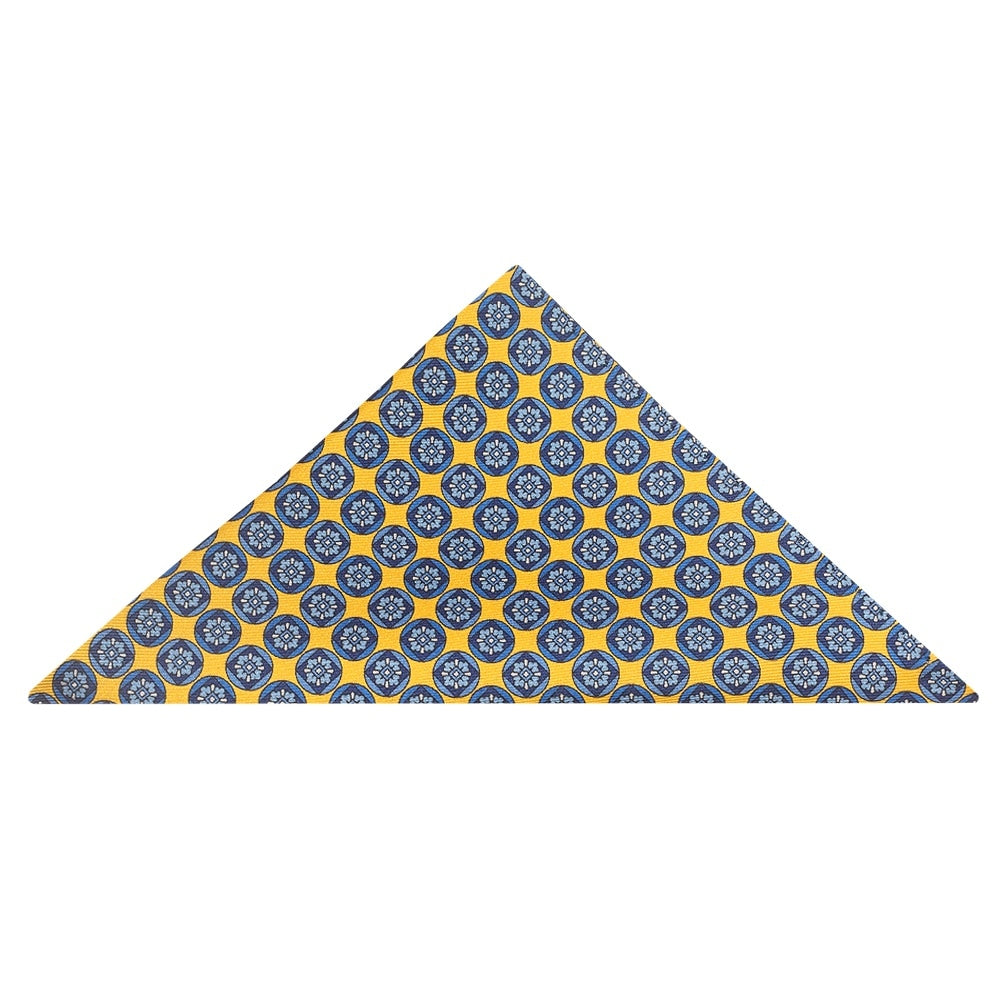 Barkley London Yellow With Blue Geo Silk Skinny Mens Tie And Pocket Square Set 5
