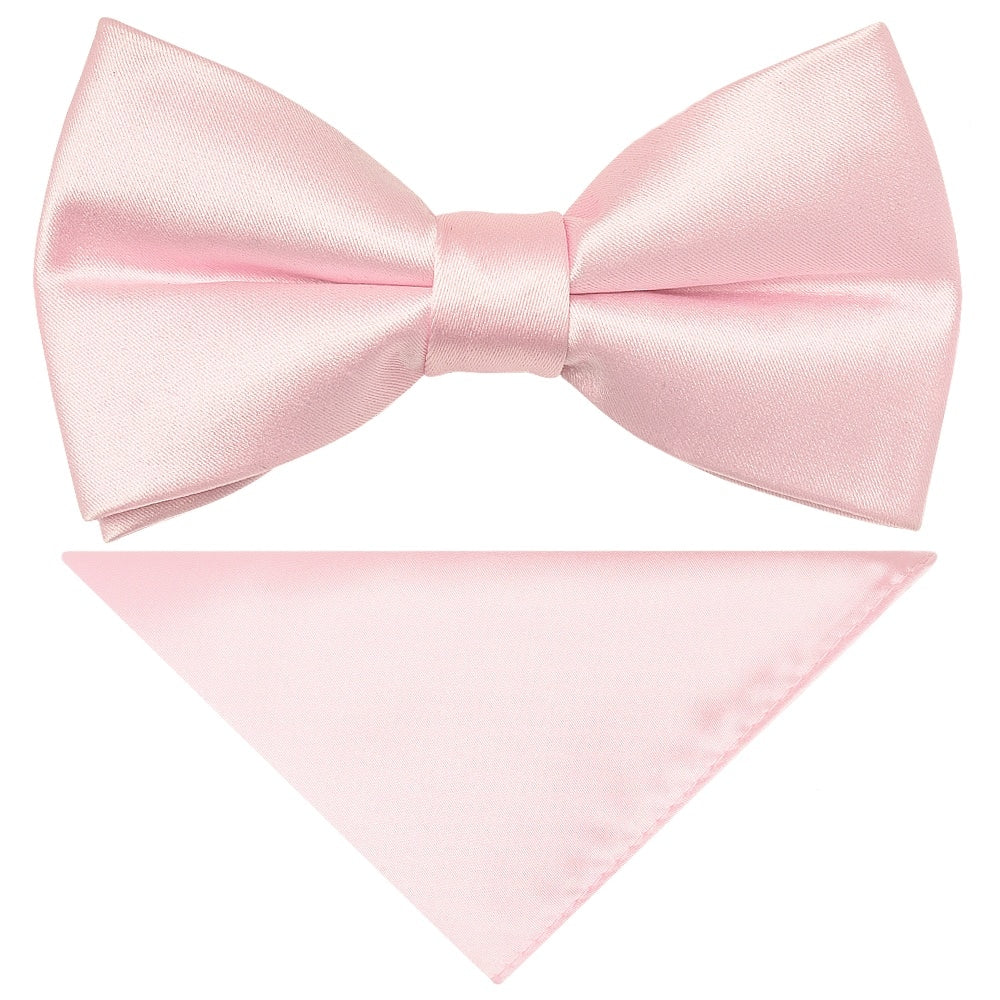 Pre Tied Baby Pink Satin Boys Bow Tie And Pocket Square Age 4 7 1
