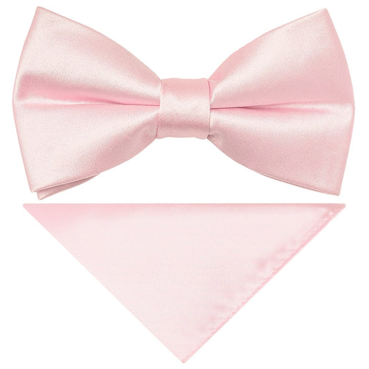 Pre Tied Baby Pink Satin Boys Bow Tie And Pocket Square Age 4 7 1