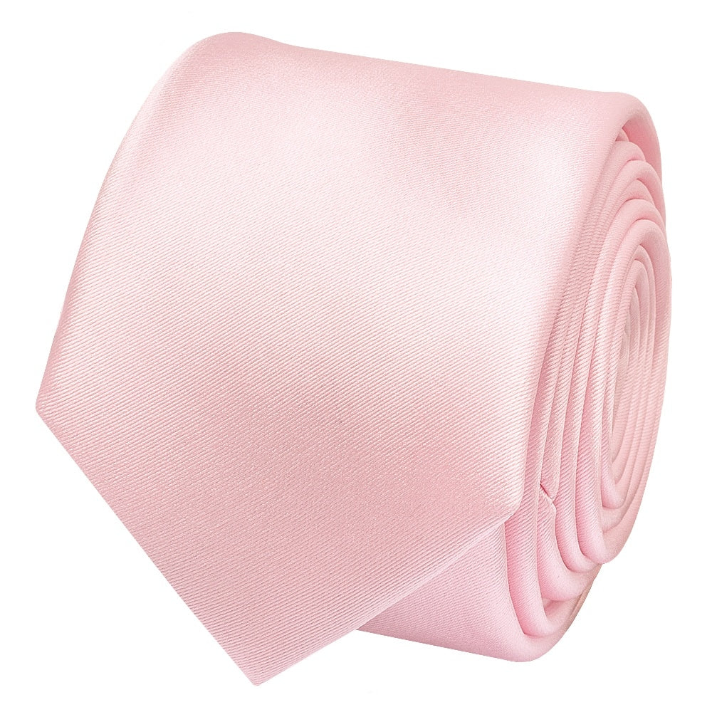Baby Pink Satin Skinny Mens Tie And Pocket Square Set 3