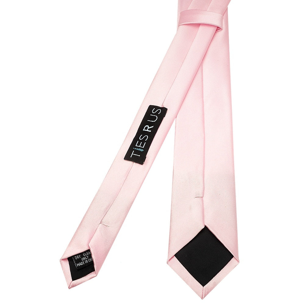 Baby Pink Satin Skinny Mens Tie And Pocket Square Set 4