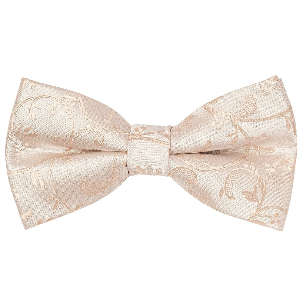 Pre Tied Nude Floral Boys Bow Tie And Pocket Square 2