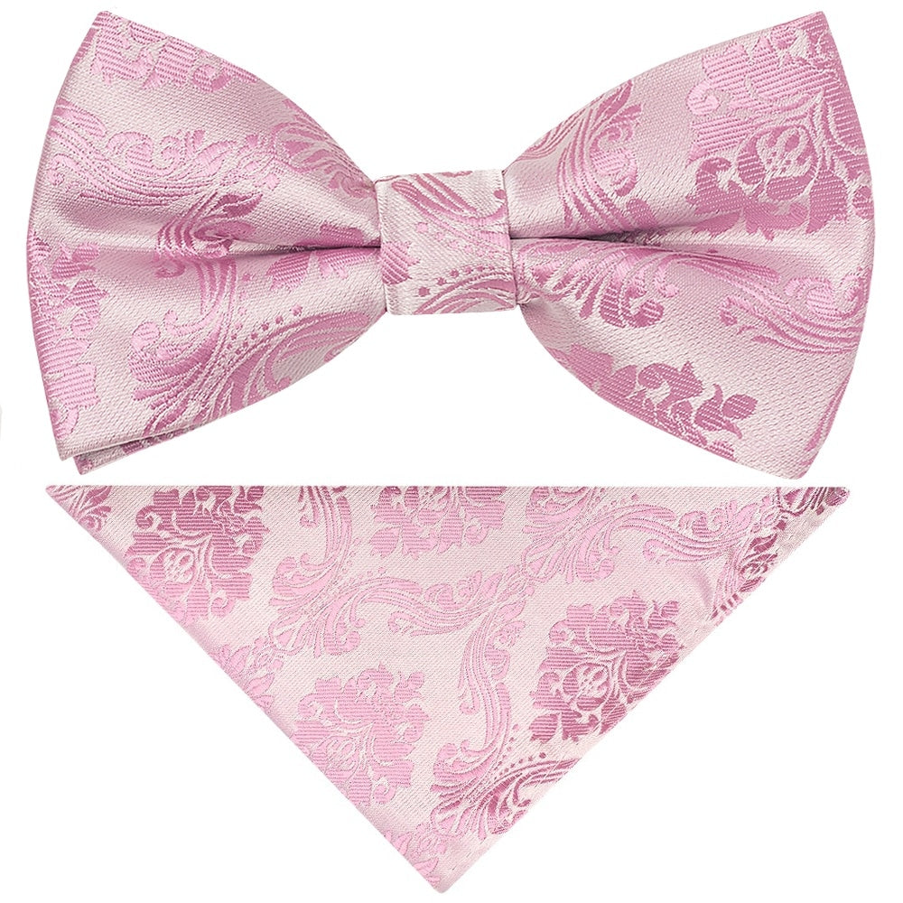 Pre Tied Dusty Pink Paisley Boys Bow Tie And Pocket Square Set Age 4 7 1