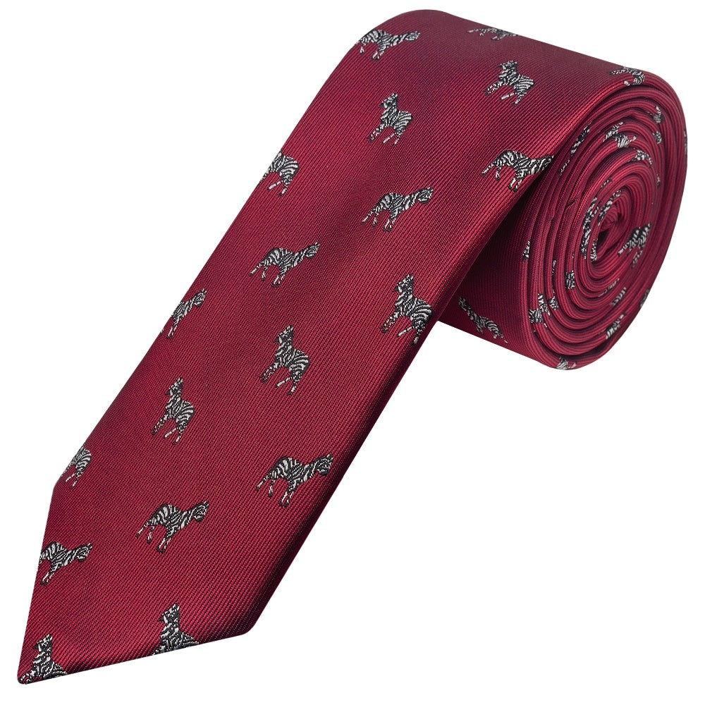 Slim Burgundy Zebra Mens Tie 1