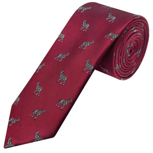Slim Burgundy Zebra Mens Tie 1
