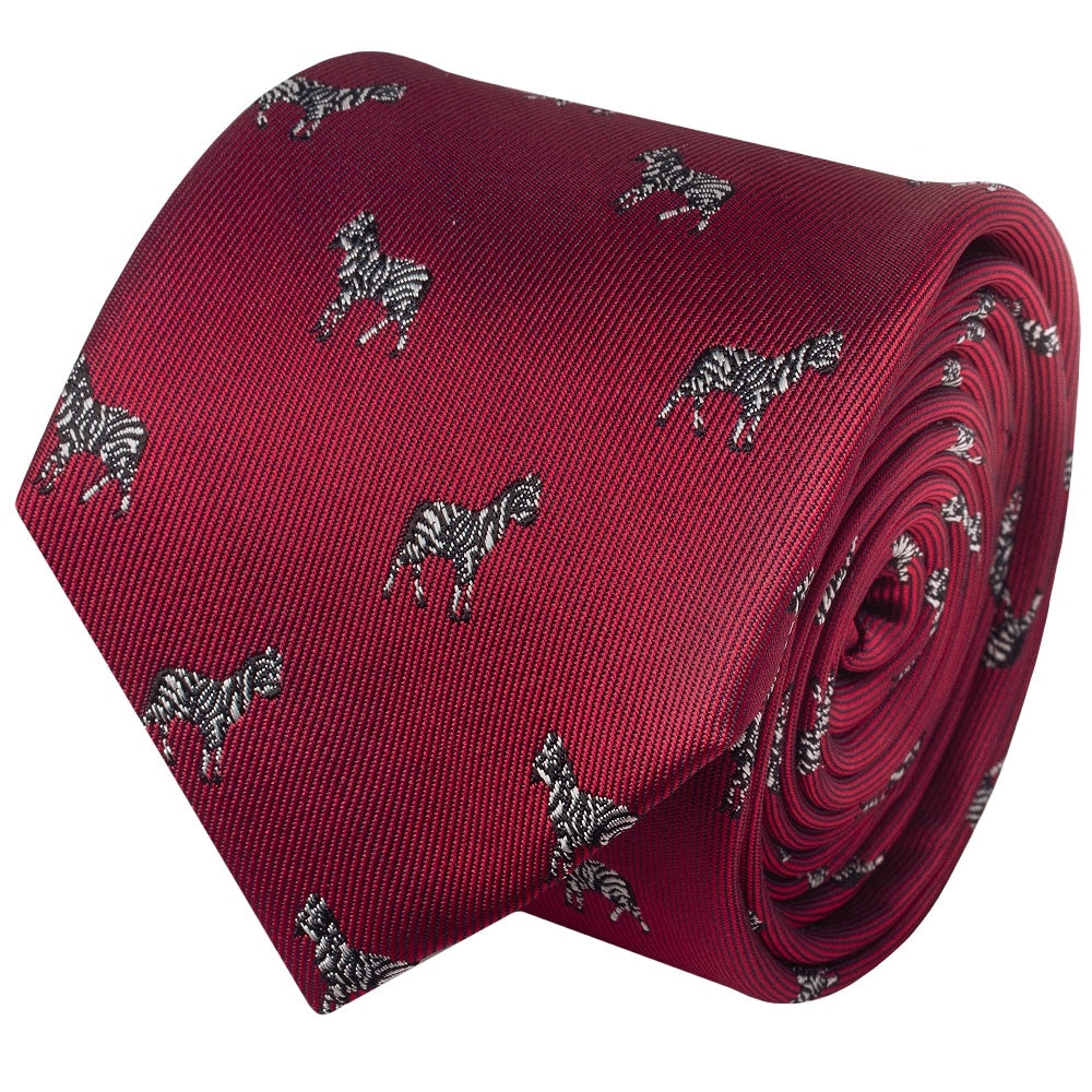Slim Burgundy Zebra Mens Tie 2