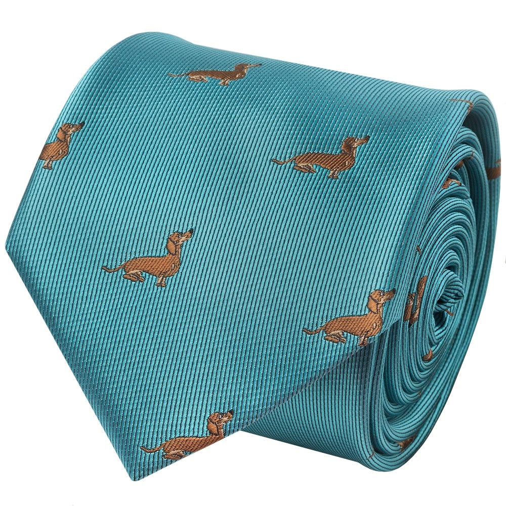 Slim Turquoise Dachshund Mens Tie 2