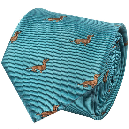 Slim Turquoise Dachshund Mens Tie 2