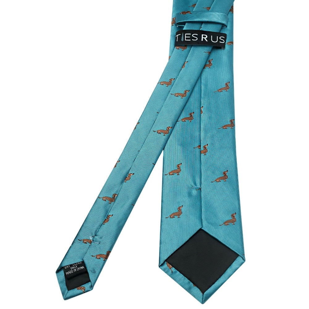 Slim Turquoise Dachshund Mens Tie 3