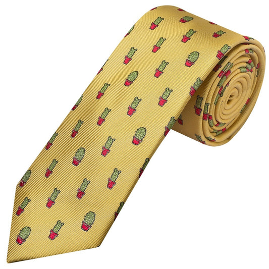 Slim Yellow Cactus Mens Tie 1