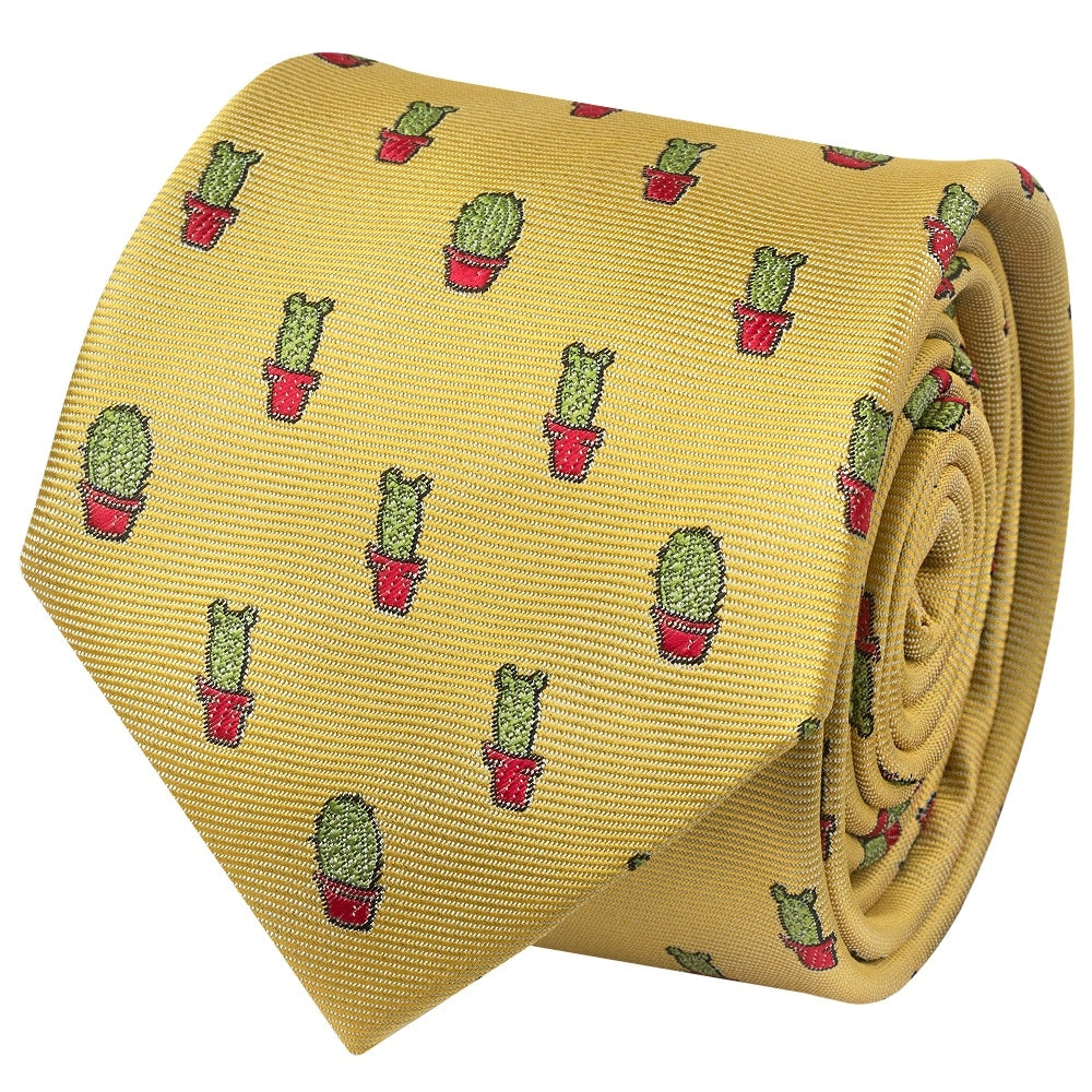 Slim Yellow Cactus Mens Tie 2