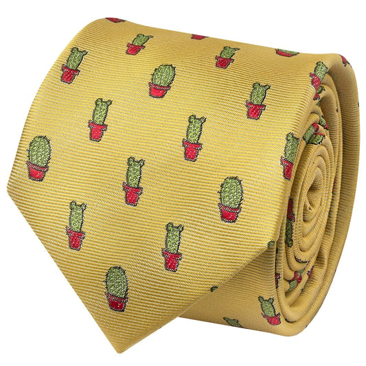 Slim Yellow Cactus Mens Tie 2