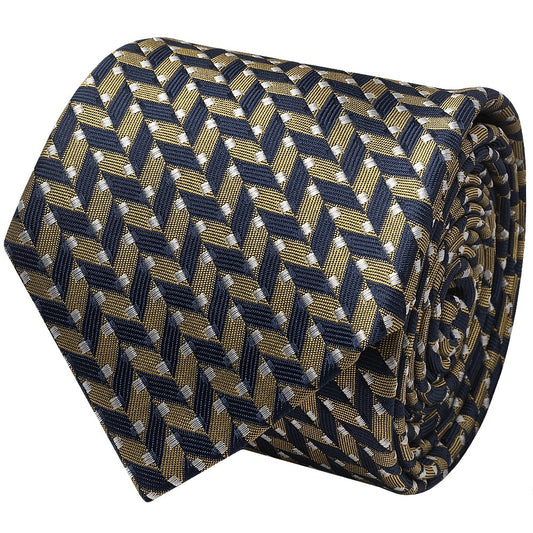 Slim Gold Geometric Mens Tie 2