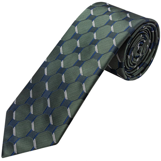 Slim Olive Check Plaid Mens Tie 1