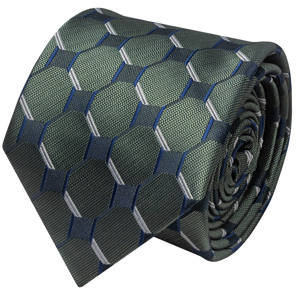 Slim Olive Check Plaid Mens Tie 2