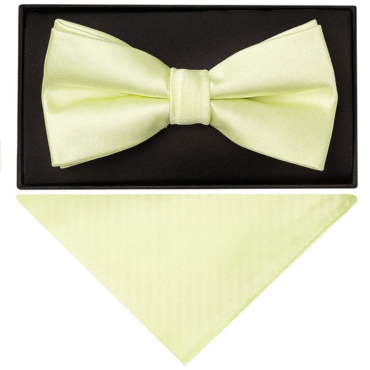Plain Willow Green Handmade Mens Bow Tie And Pocket Square Set 1