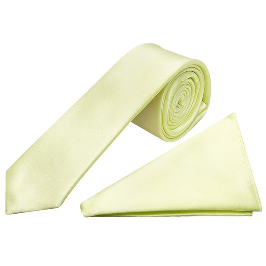 Plain Willow Green Boys Satin Skinny Tie and Pocket Square Set