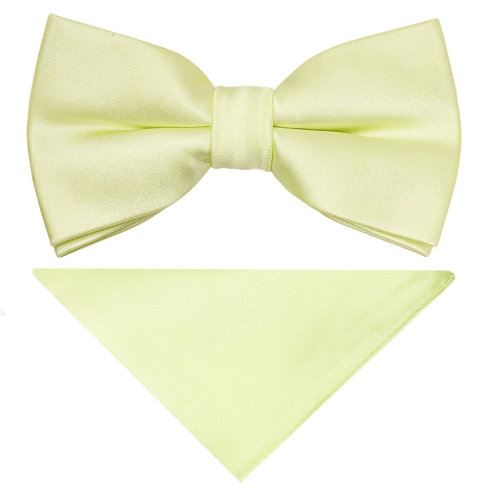 Pre Tied Plain Willow Green Satin Boys Bow Tie And Pocket Square Set 1