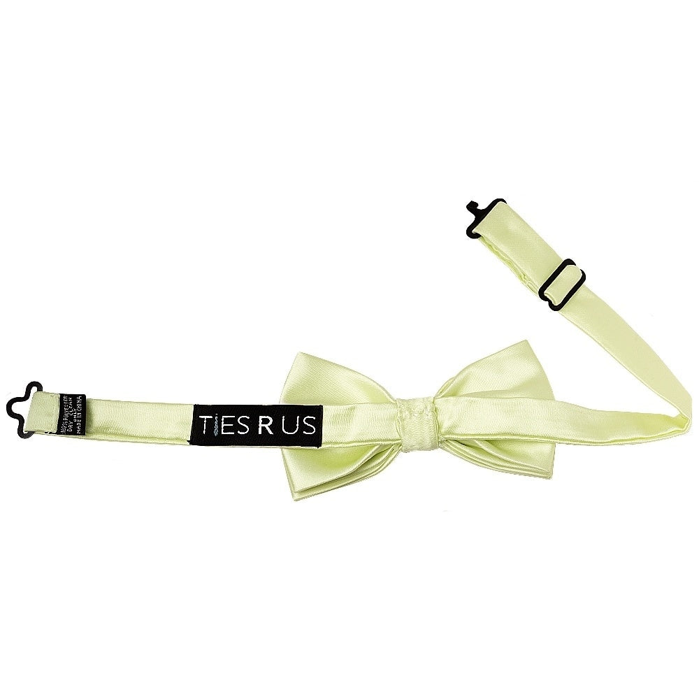 Pre Tied Plain Willow Green Satin Boys Bow Tie And Pocket Square Set 3